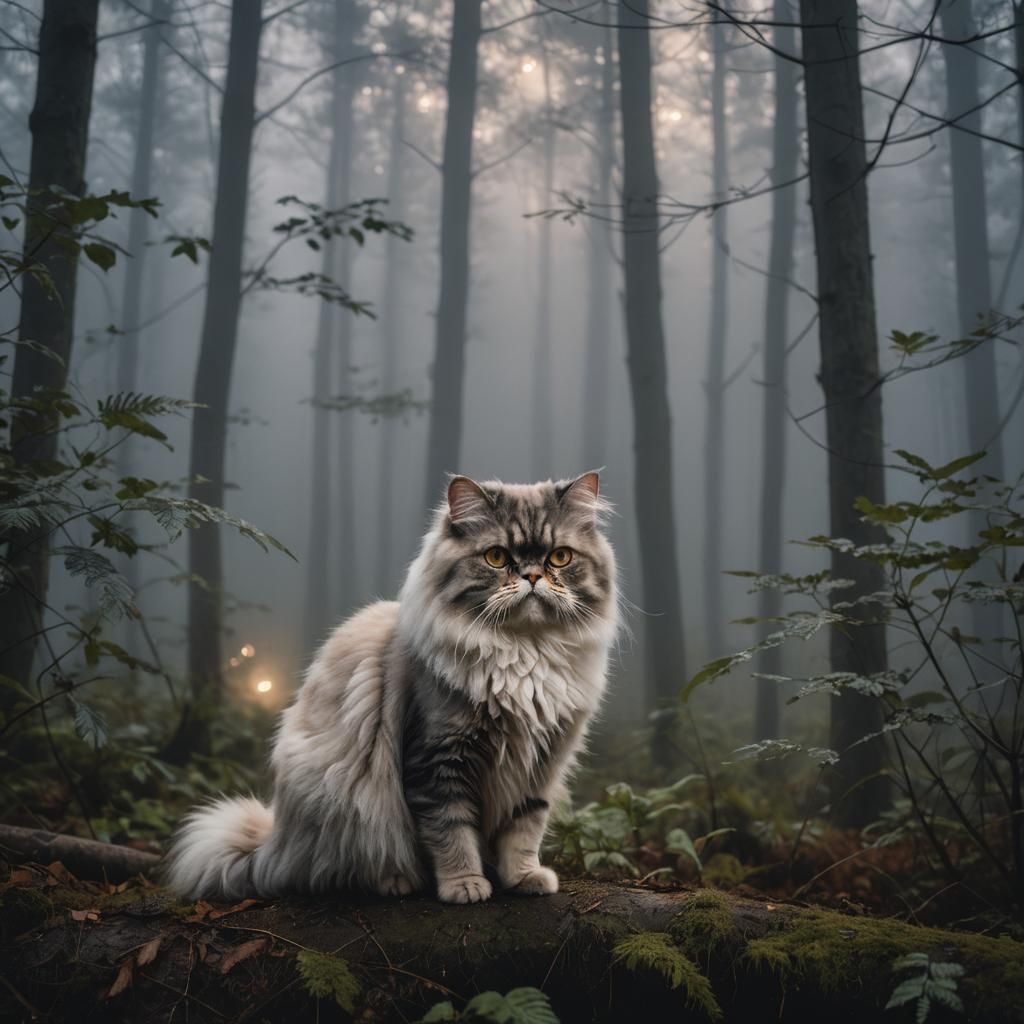 Persian Cat in Twilight Forest