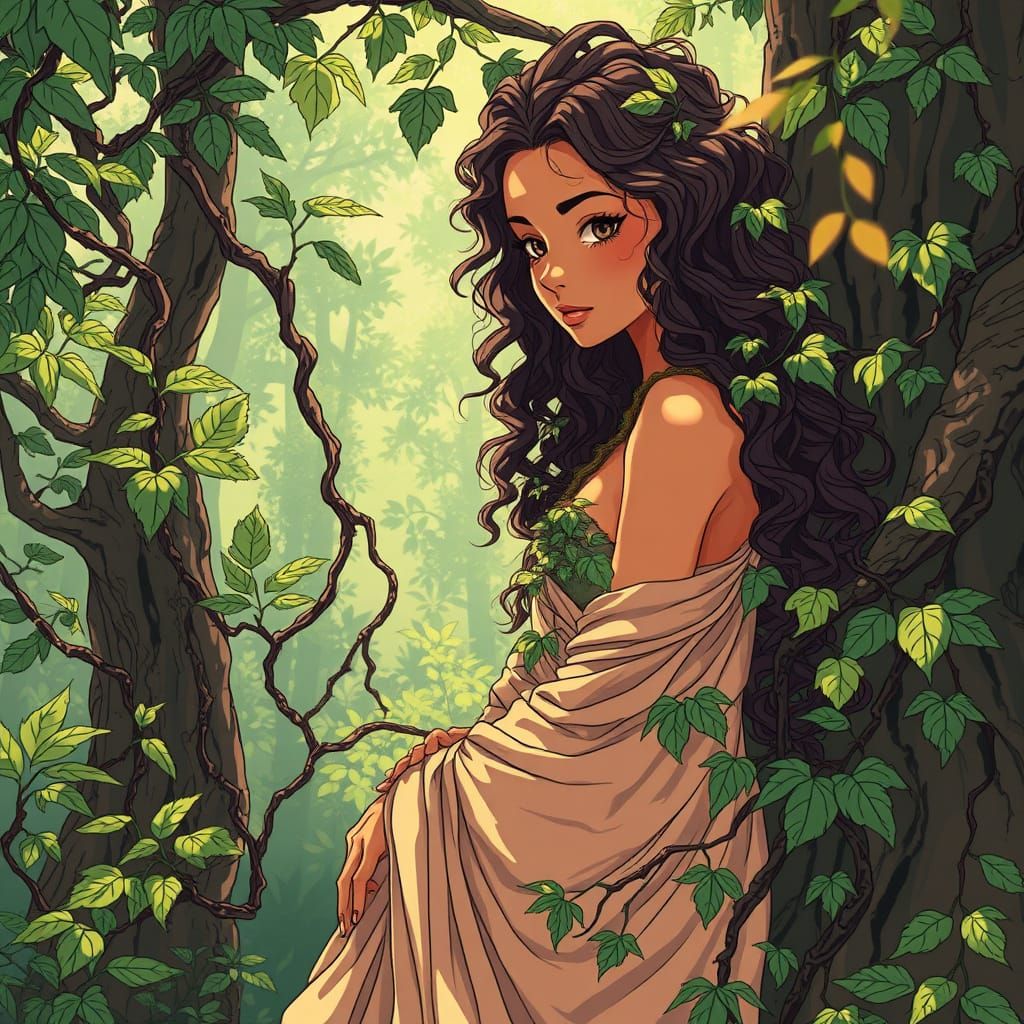 Serene Nature Goddess Merges with the Forest
