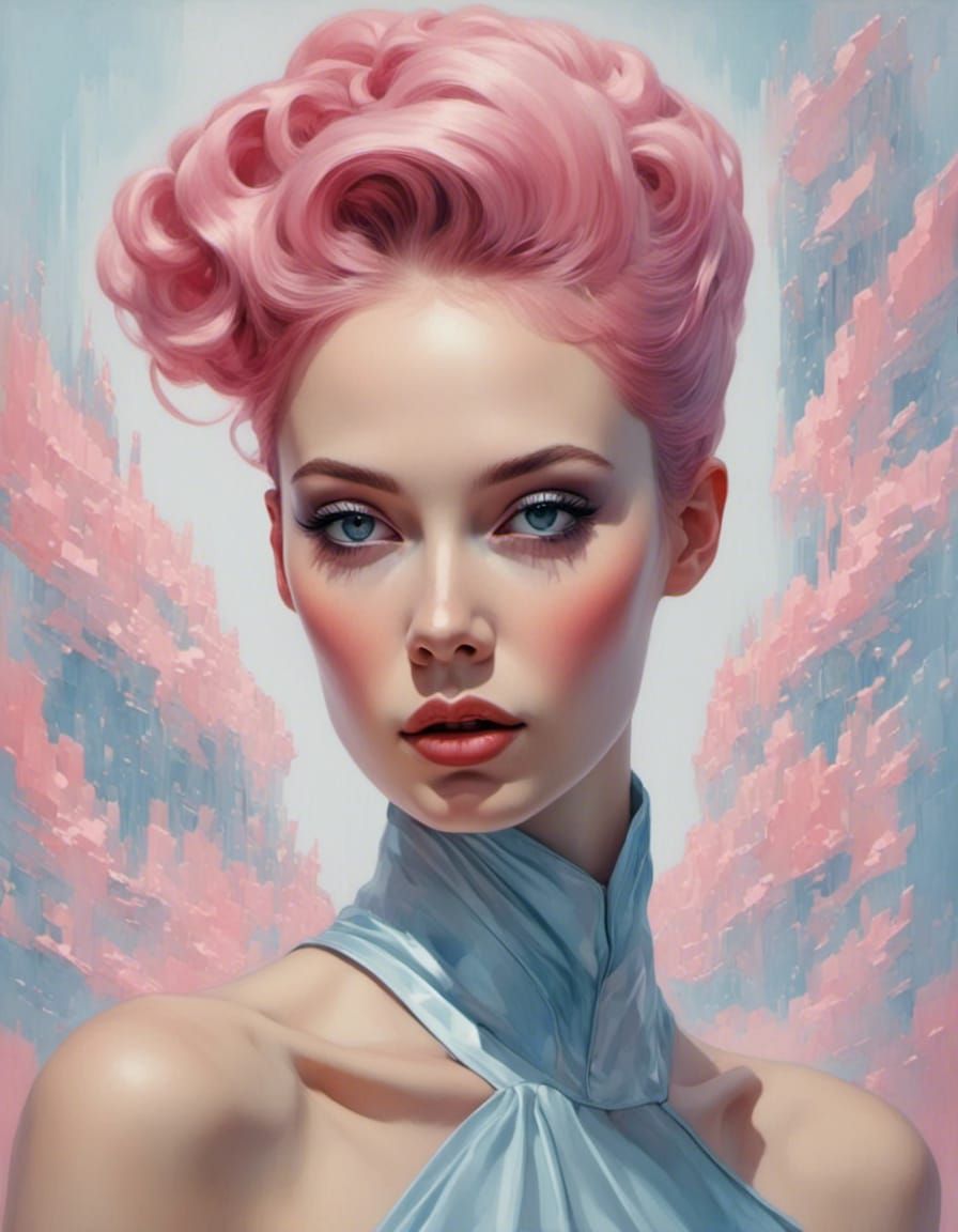 Retro-Futuristic Movie Star Portrait in Watercolor Style