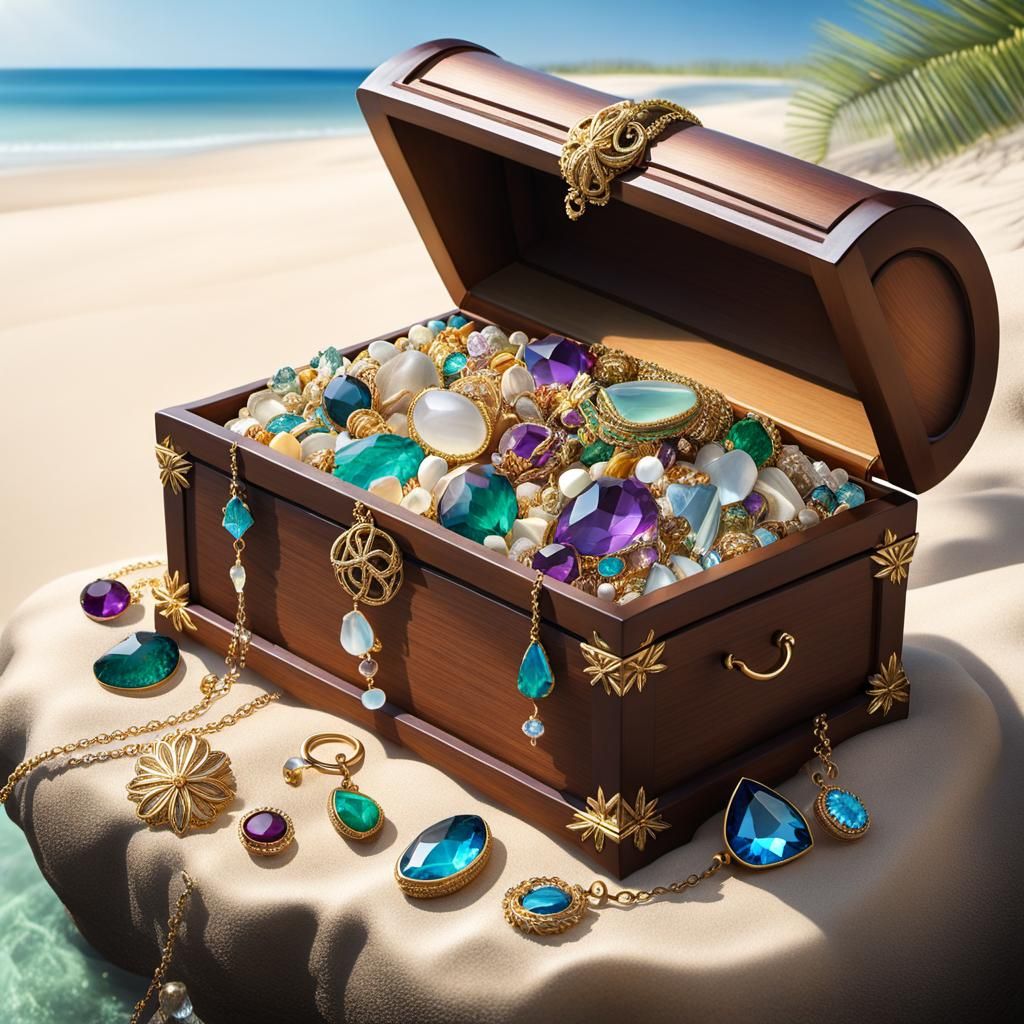 Beach Treasure Chest in Storybook Illustration Style