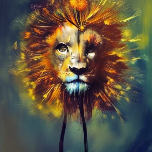 Dandelion Lion in Vibrant Impasto Style