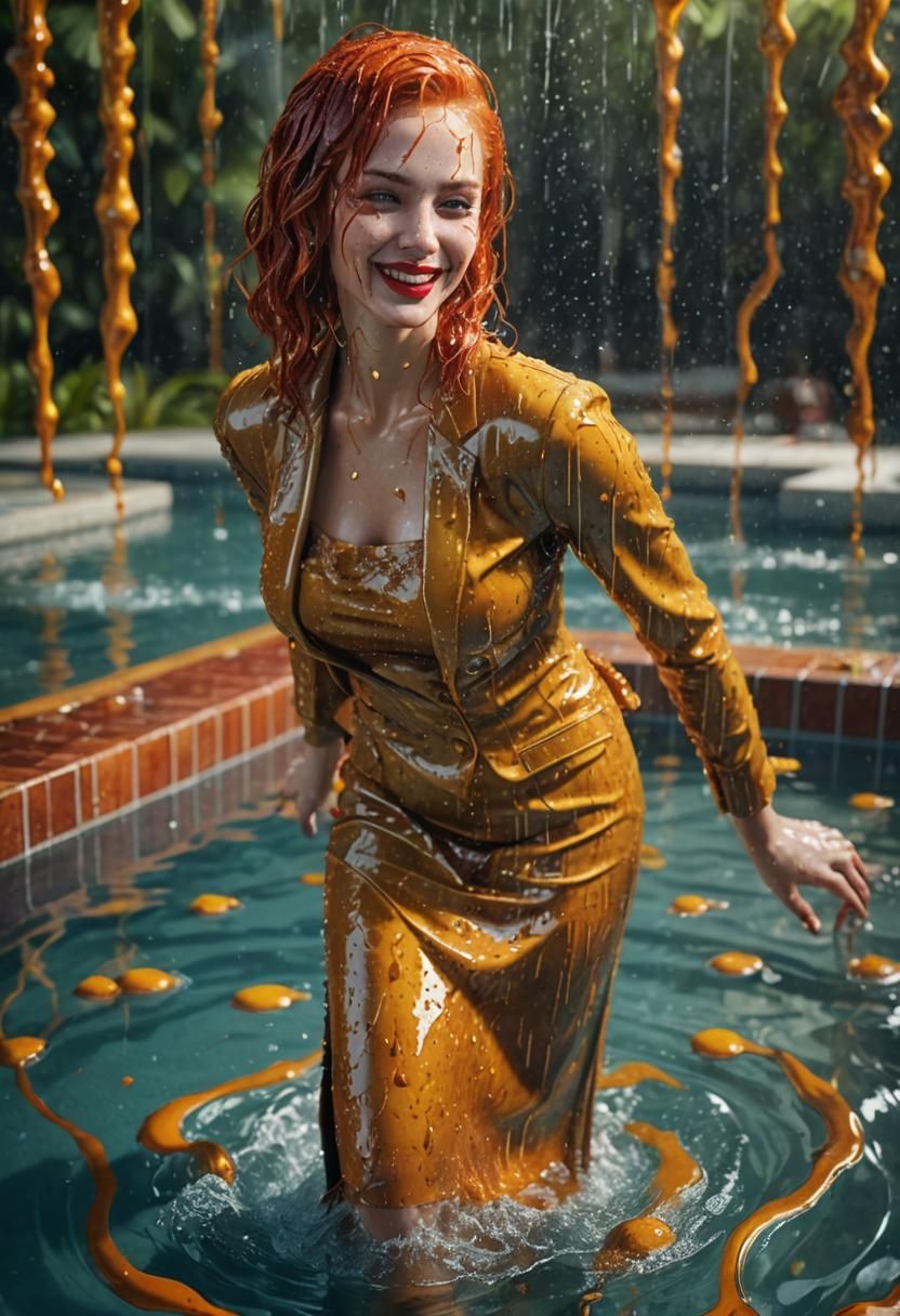 Glamorous Woman in Honey: Photorealistic Matte Painting