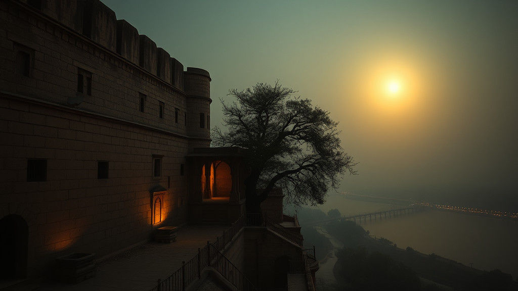 Prayagraj Fort and Glowing Akshayavat Tree at Night