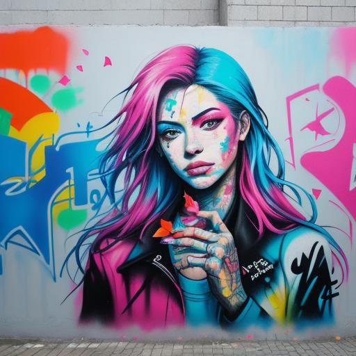 Rose Petals on Graffiti Wall in Street Art Style