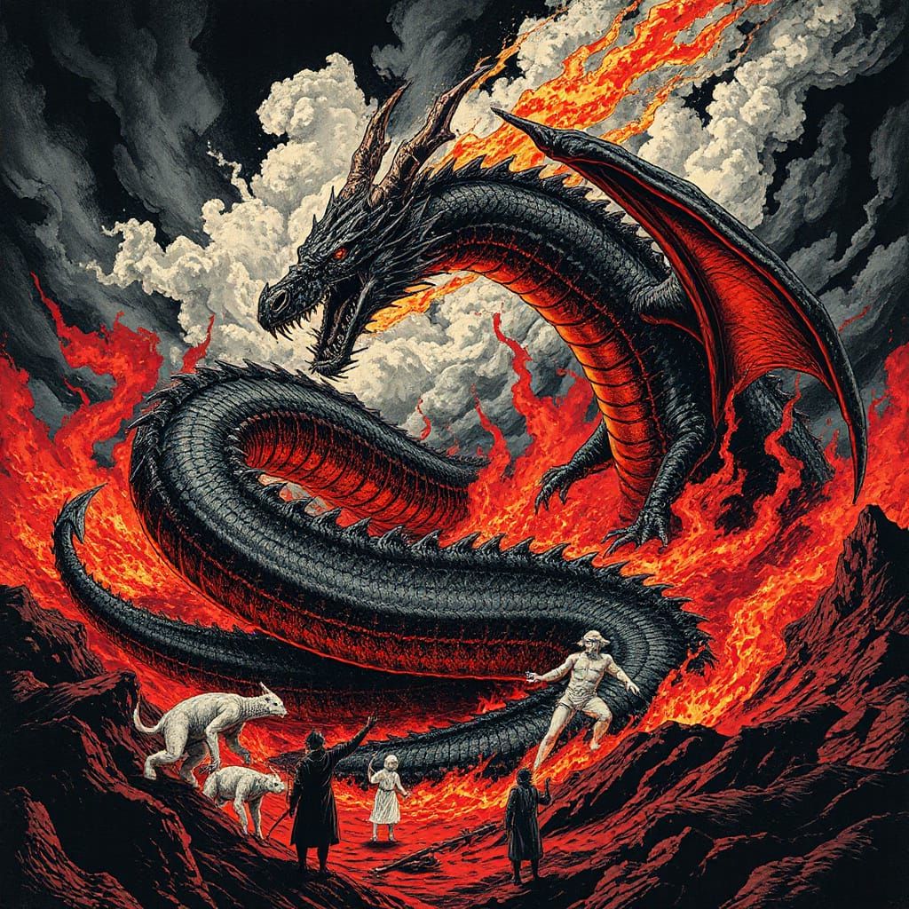 Apocalyptic Dragon in Blake Style with Fiery Colors