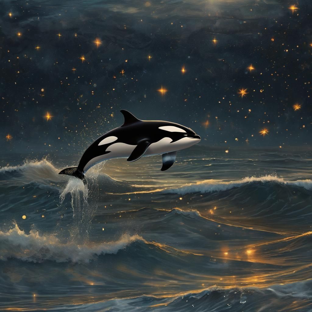 Mystical Orca Leaps Under Twilight Sky