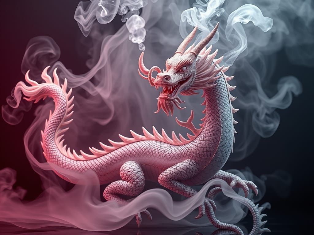 Majestic Chinese Dragon Amidst Complex Vapor