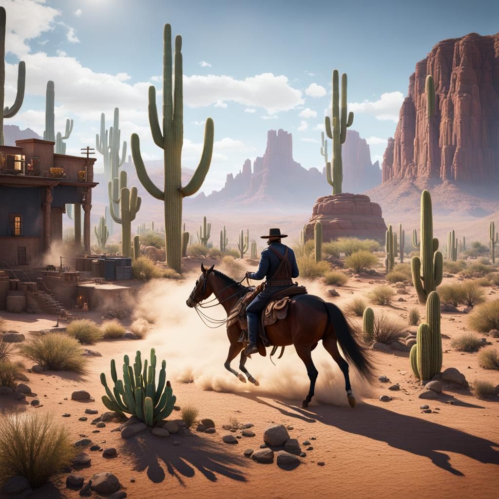 Classic Western Scene with Cowboys and Desert