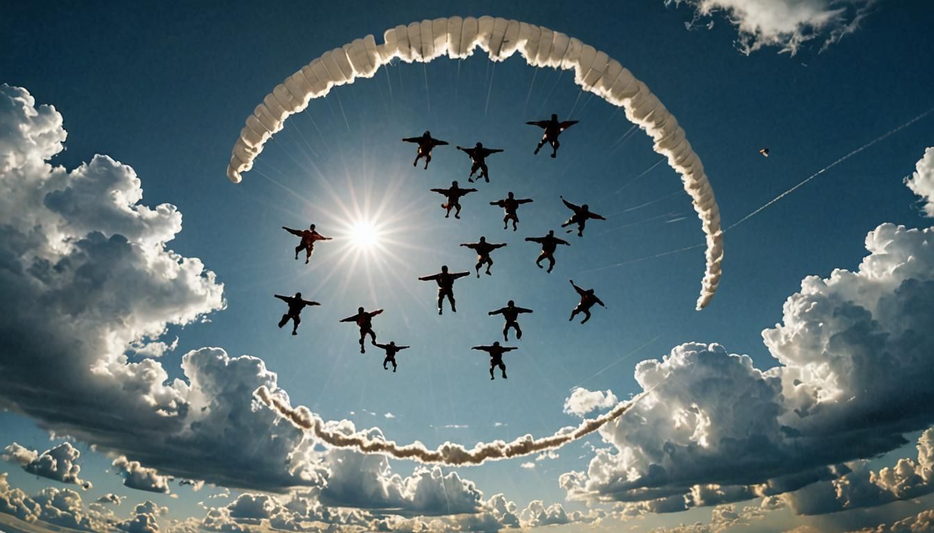 Skydivers in Circle Formation: Realistic Digital Art