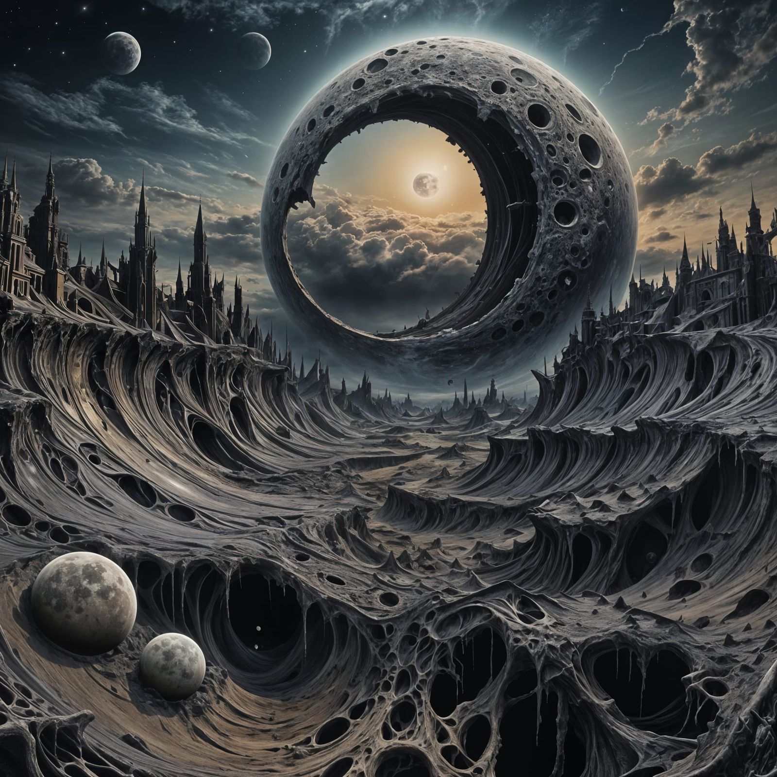 Fantasy Landscape Distorted by Black Hole Moon
