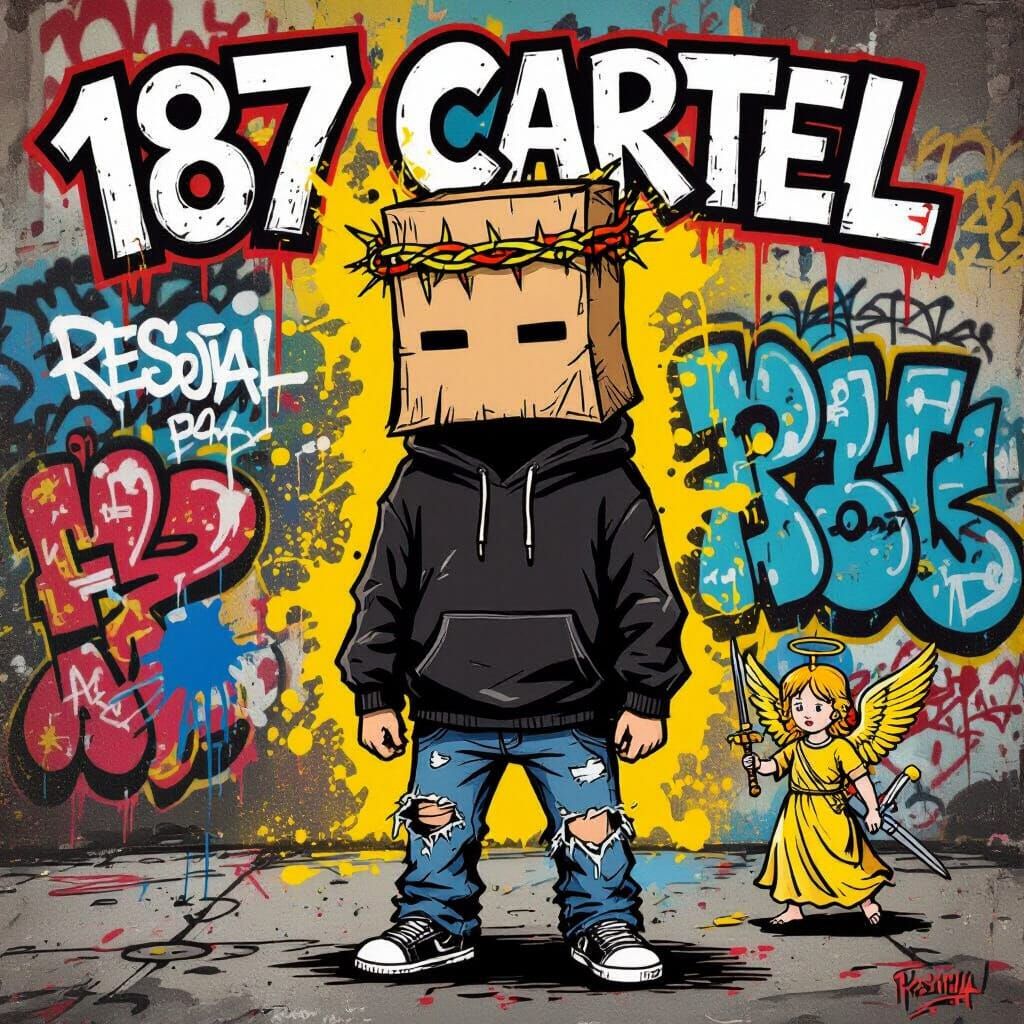 Figure with Thorns in Basquiat Graffiti Style