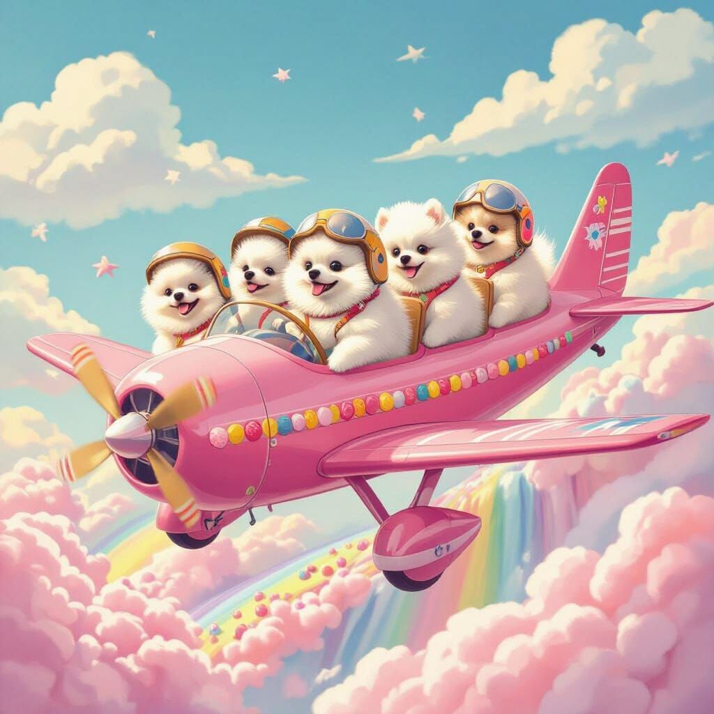 Pomeranian Pilots Fly Candy Plane Over Cotton Candy Waterfal...