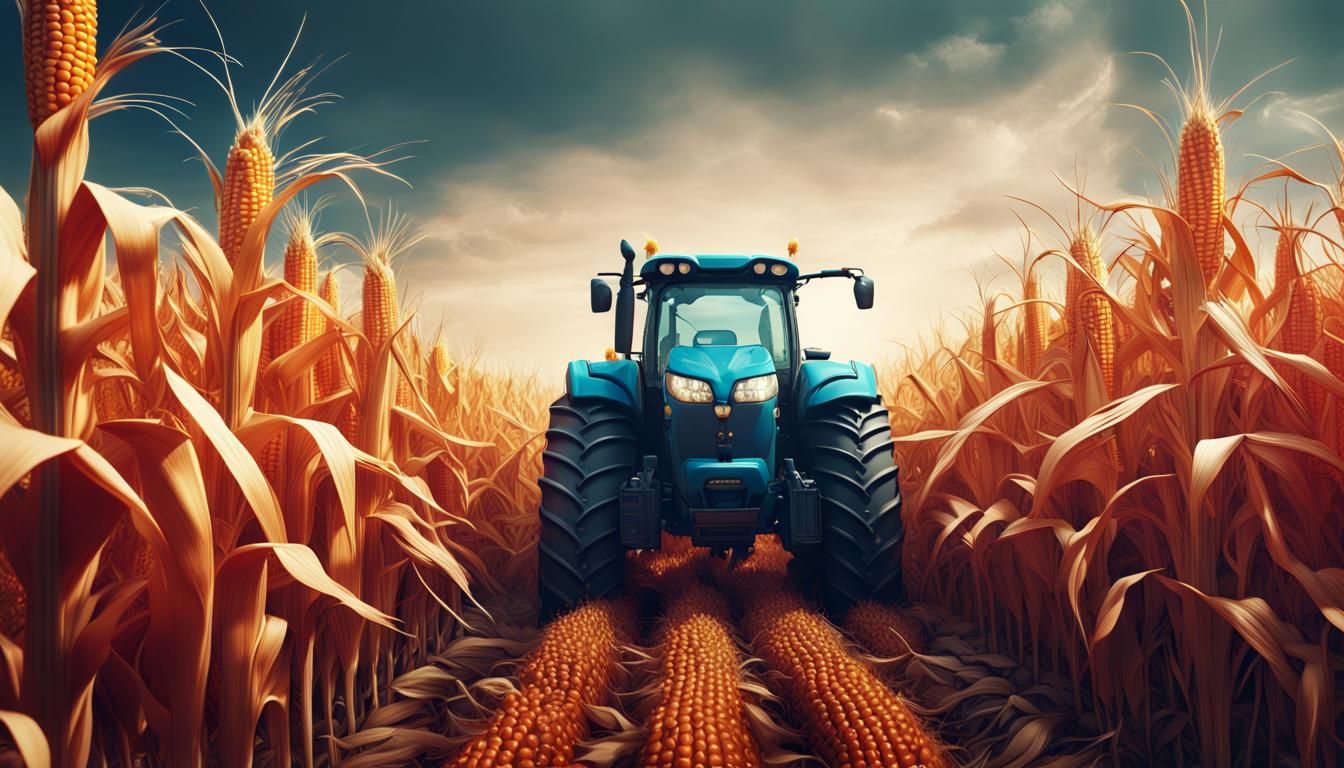 Futuristic Tractor in Cornfield: Detailed Matte Painting