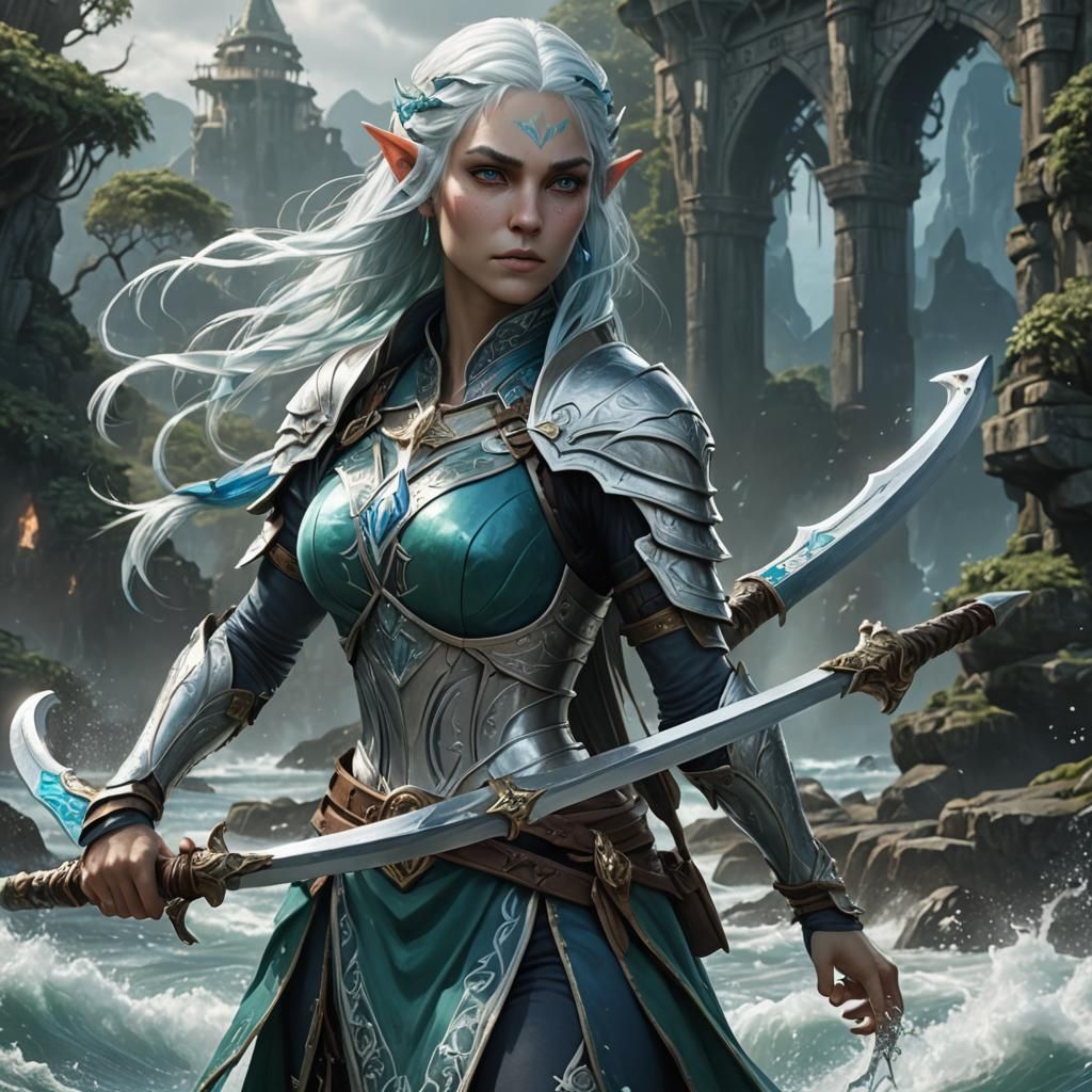 Water Elf Paladin with Double-Bladed Scimitar