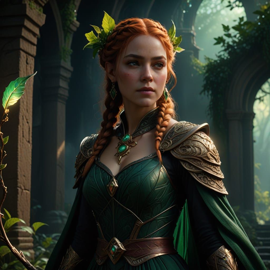 Ethereal Fantasy Warlock in Emerald Elegance