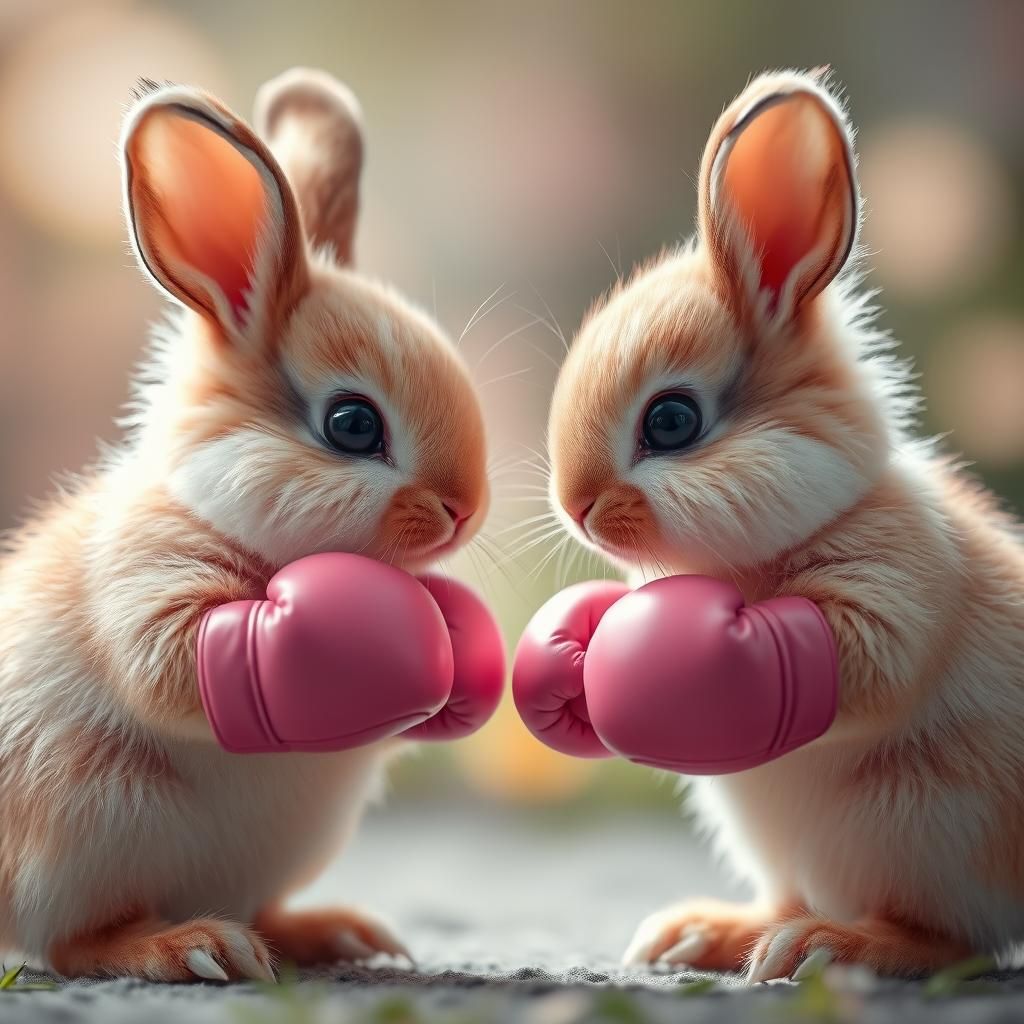 Pastel Bunnies Boxing: A Dreamlike Forest Encounter