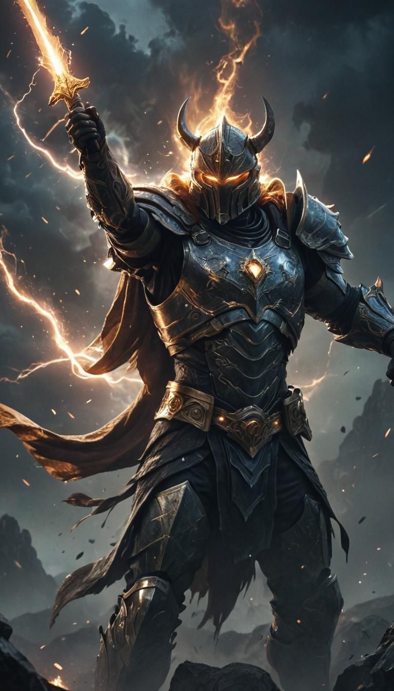 Human Warrior Battles God in Cosmic Fantasy Art