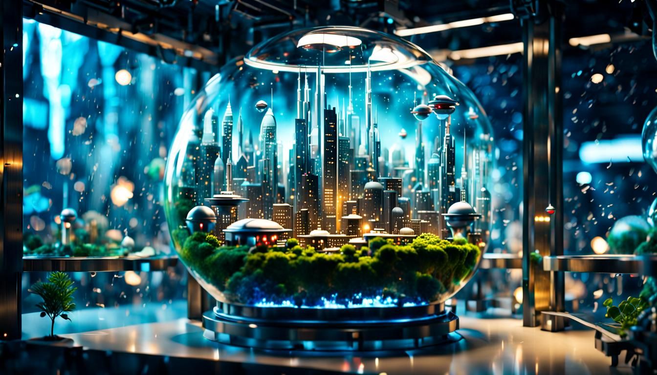 Futuristic City in Terrarium: Hyperrealistic Space Station