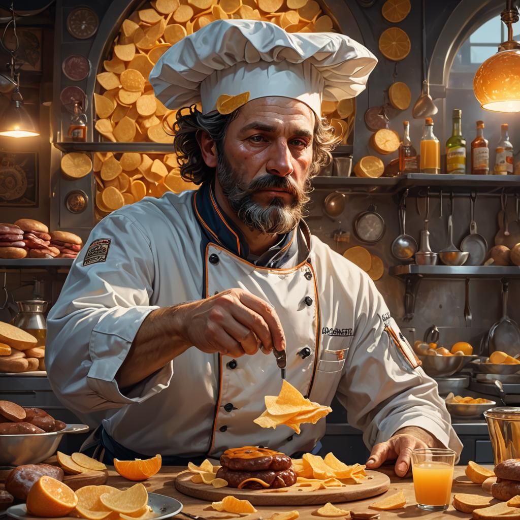 Dramatic Chef Portrait Preparing a Sandwich