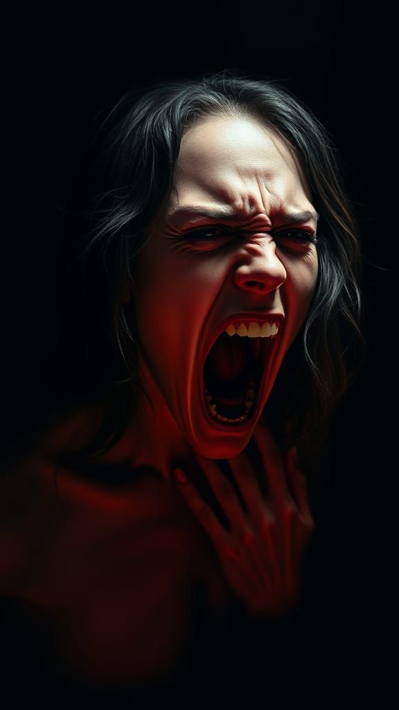 Screaming Woman Emerging from Shadow: Surreal Horror