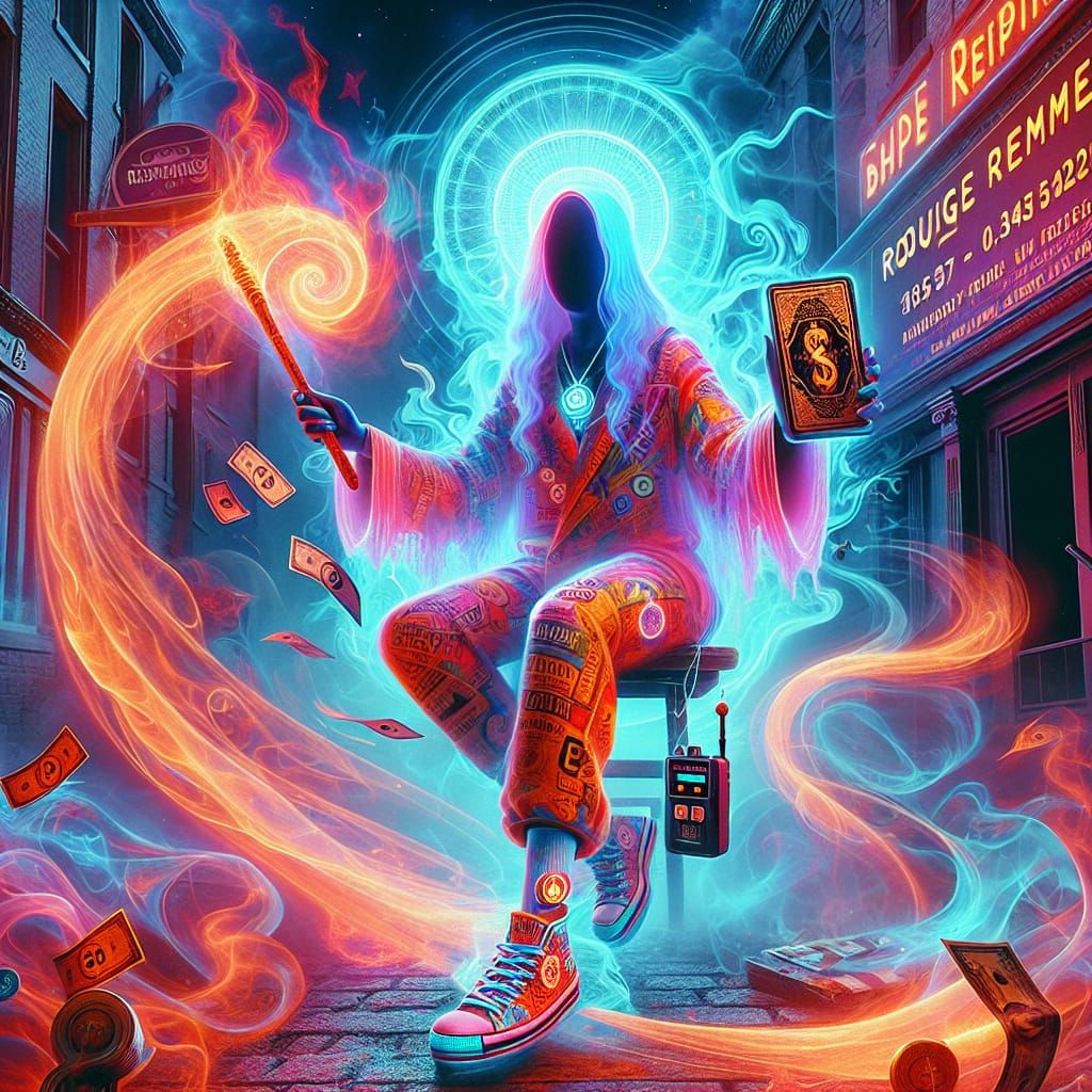 Psychedelic Ace of Wands Tarot Card with Time Traveler