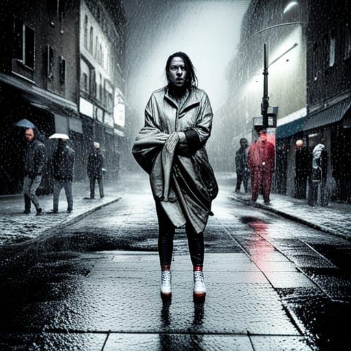 Rock Band Performance in Rainy Night: Hyperrealistic Art