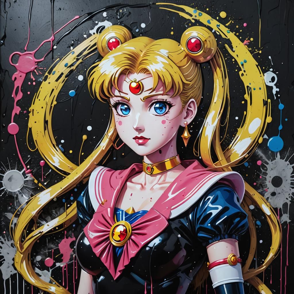 Sailor Moon in Black Latex Graffiti Art
