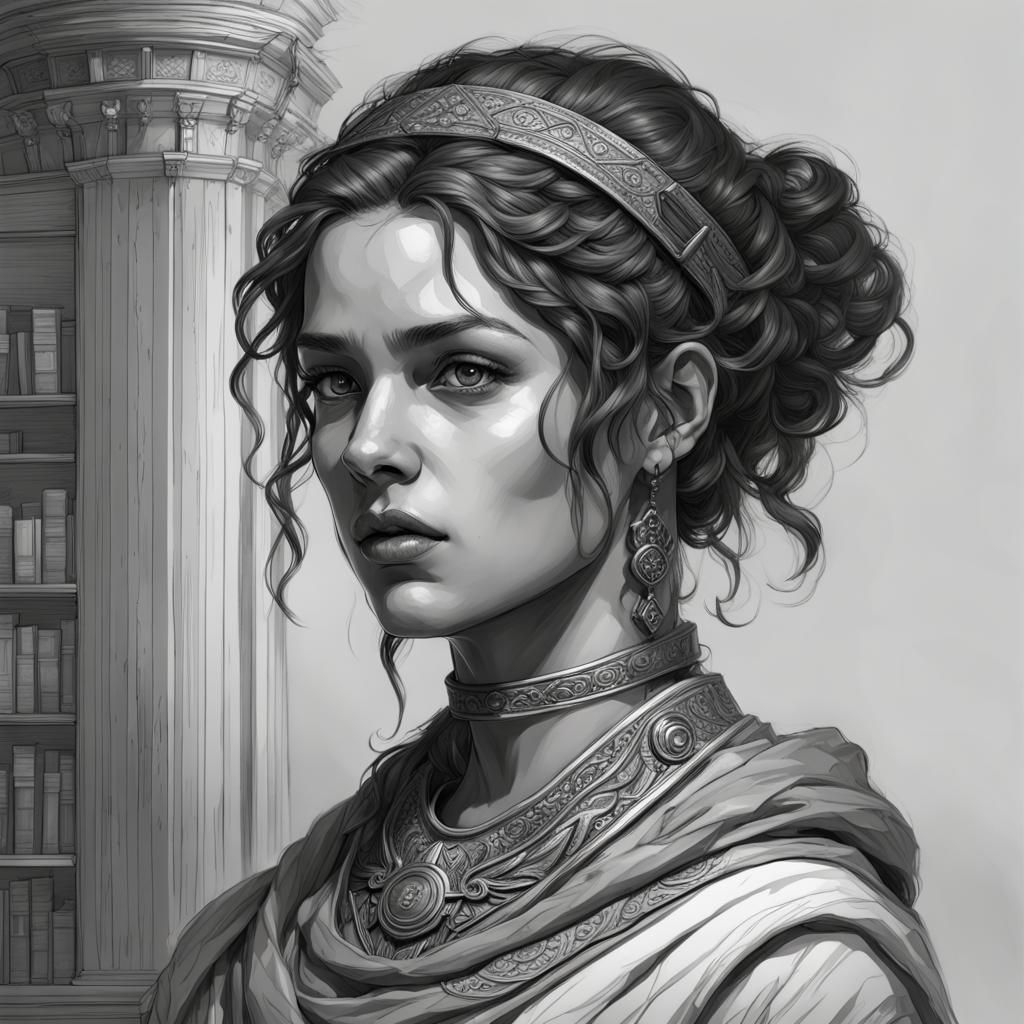 Roman Librarian Portrait in Dark Fantasy Style