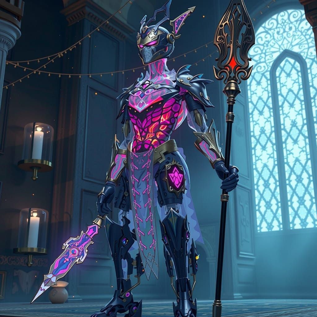 Medieval Automaton with Glowing Circuits: 3D Anime Art