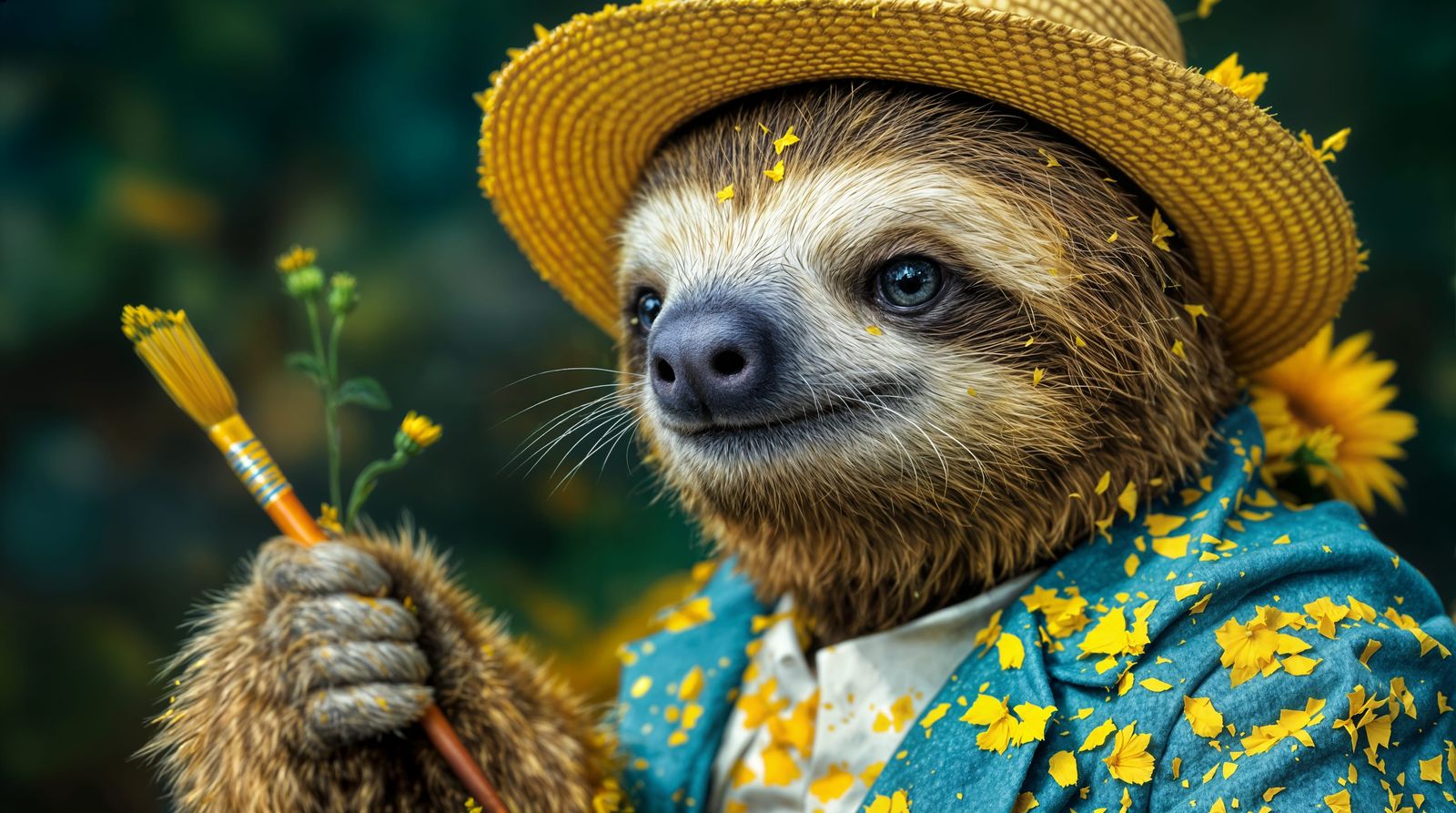 Vincent Van Sloth in Sunny Sunflower Field