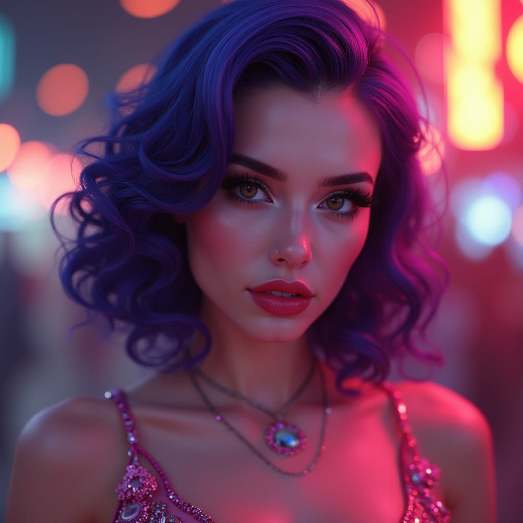 Purple-Haired Woman Portrait in Concept Art Style