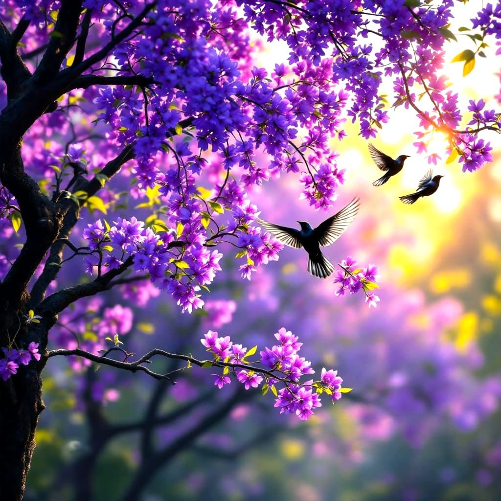 Vibrant Summer Sunset Amidst Jacaranda Blooms