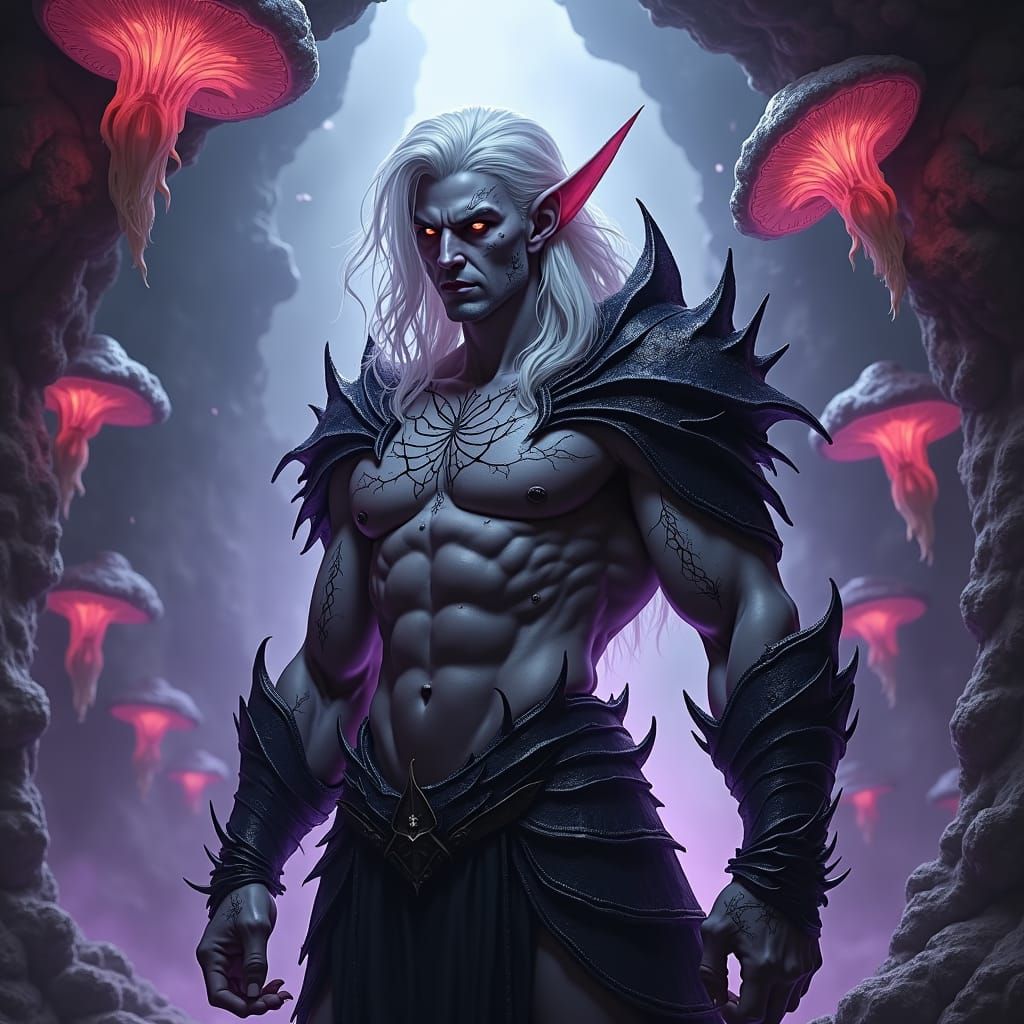 Dark Elf Warrior in Subterranean Cavern