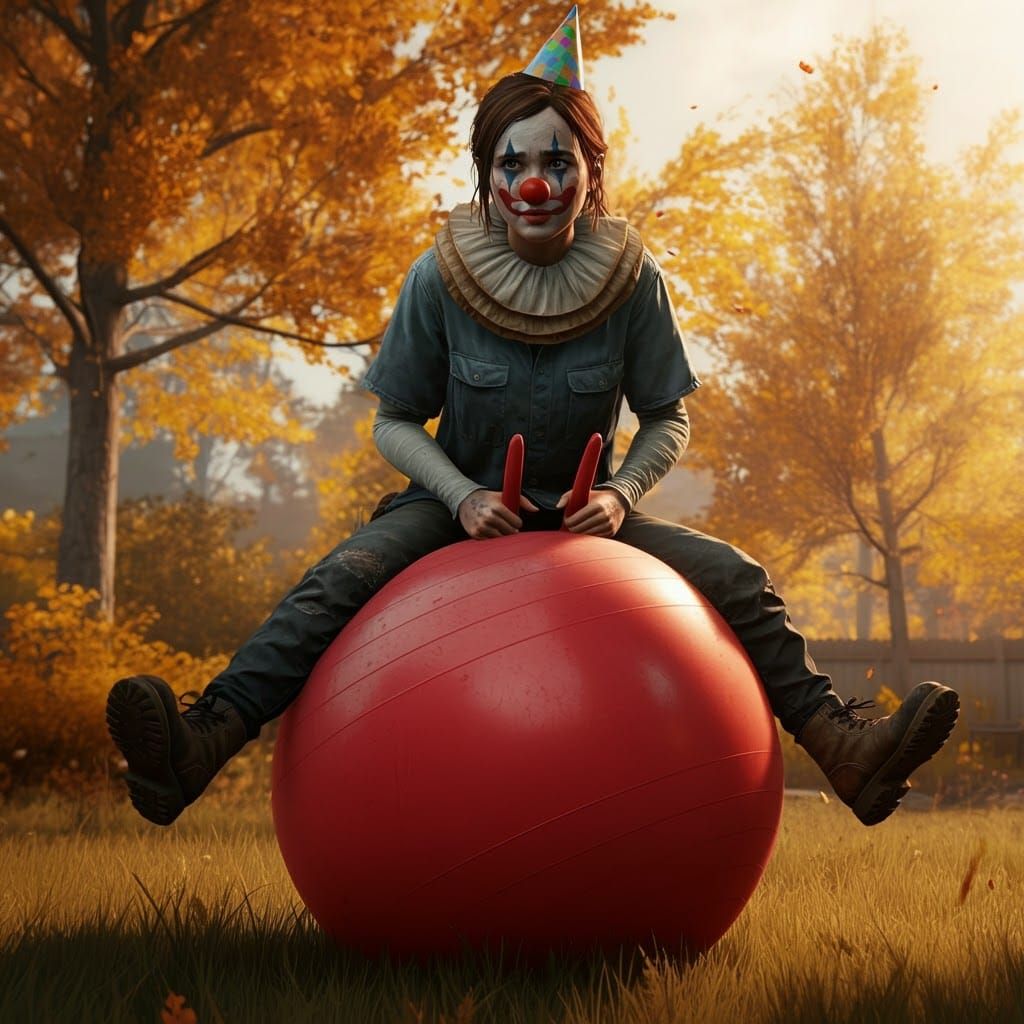 Girl in Clown Makeup Bouncing on Hippity Hop