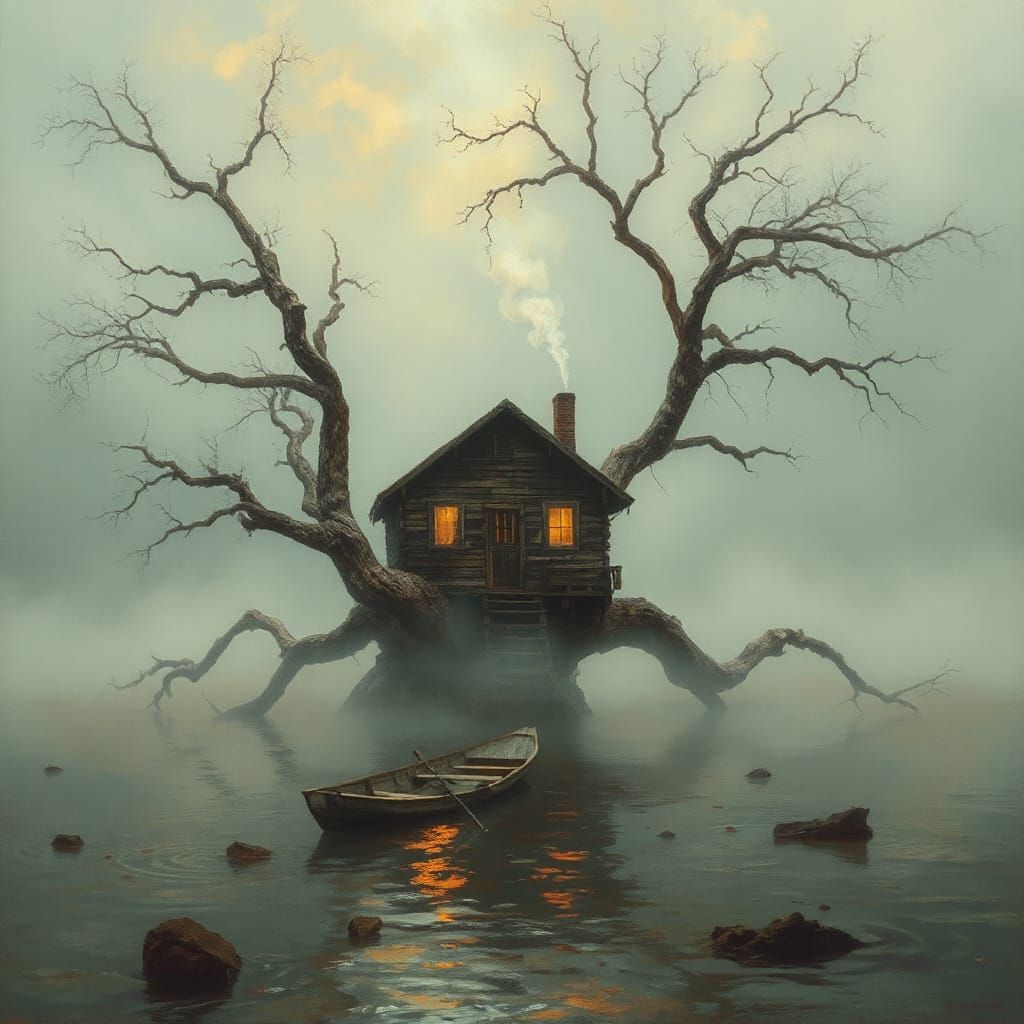 Ethereal Woodland Scene in Realist Oil Painting Style