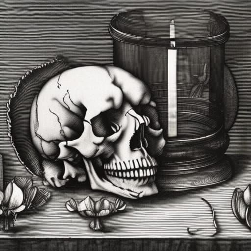 Vanitas Still Life in Engraving Style