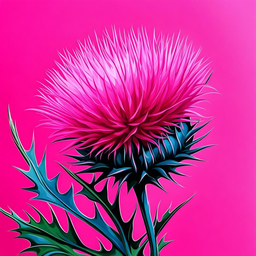 Thistle with Pink Ribbon: Abstract Breast Cancer Art