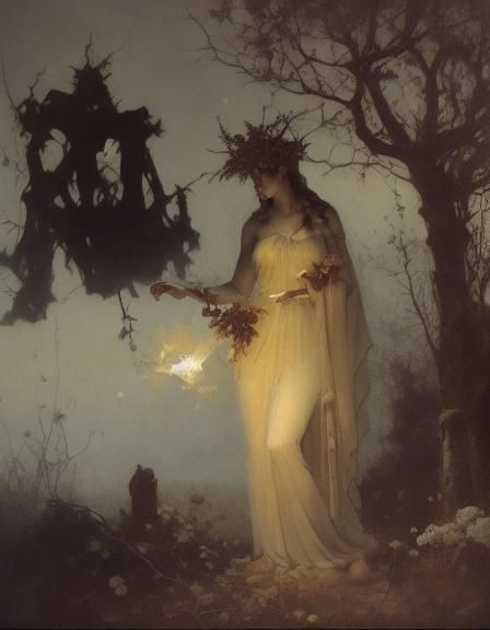 Minoan Angel in Ancient Ruins, Atmospheric Lighting