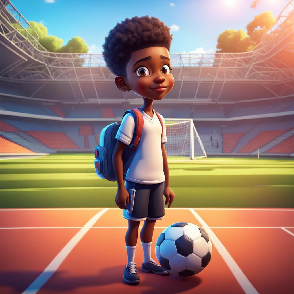 Cartoon Style Student and Mom on Soccer Field