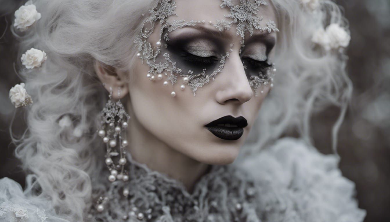 Gothic Rococo Model with Lace and Flowers