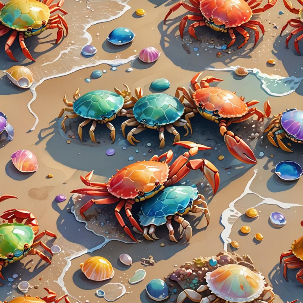 Cute Crab Scuttling on Beach: Fantasy Concept Art