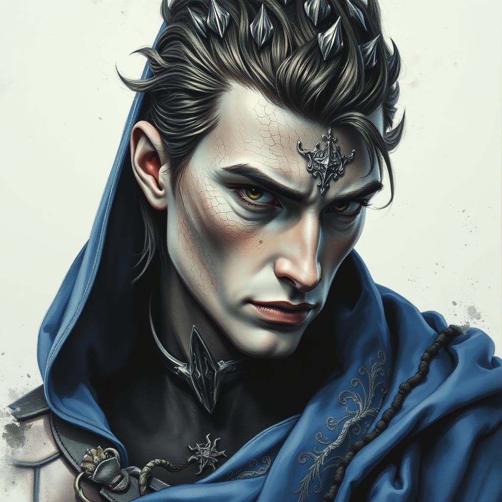 Medieval Fantasy Prince Dory in Elegant Blue Cloak