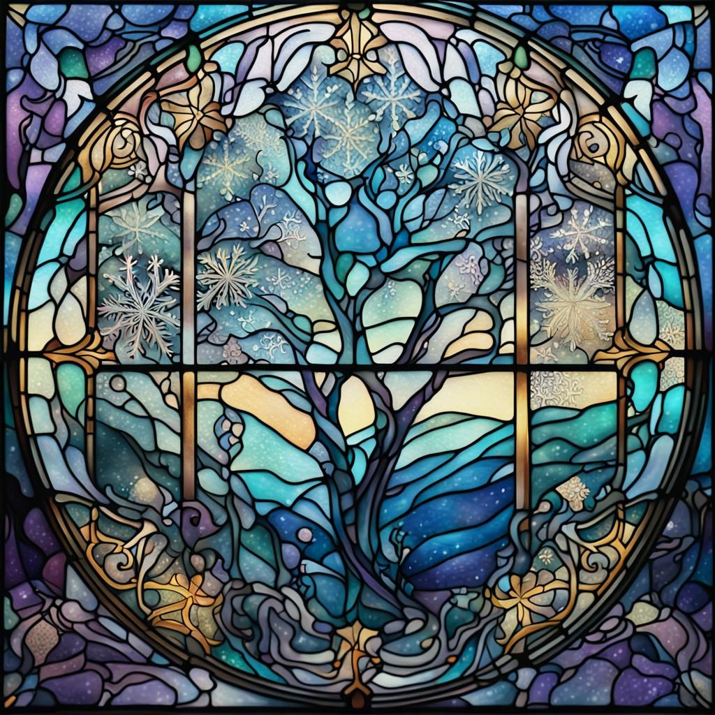 Art Nouveau Stained Glass Winter Wonderland