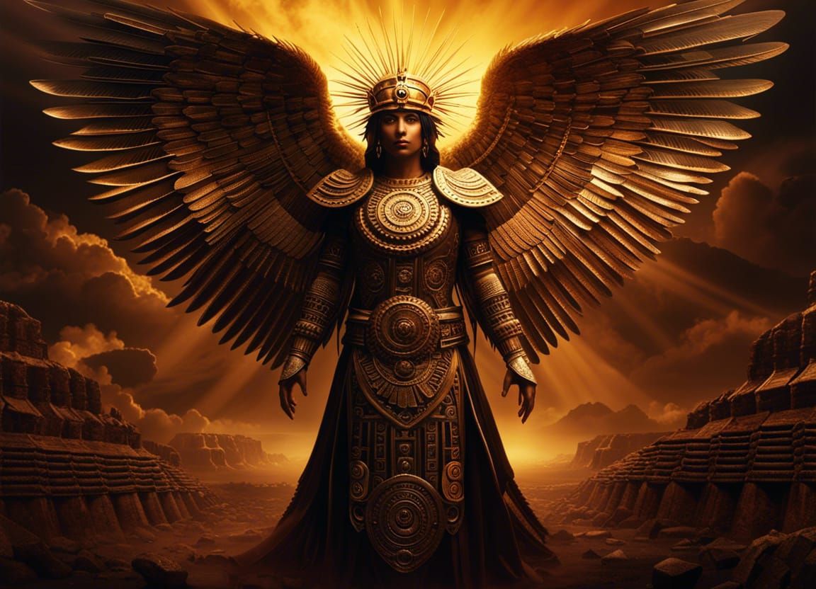 Apocalyptic Angel in Aztec Art Style