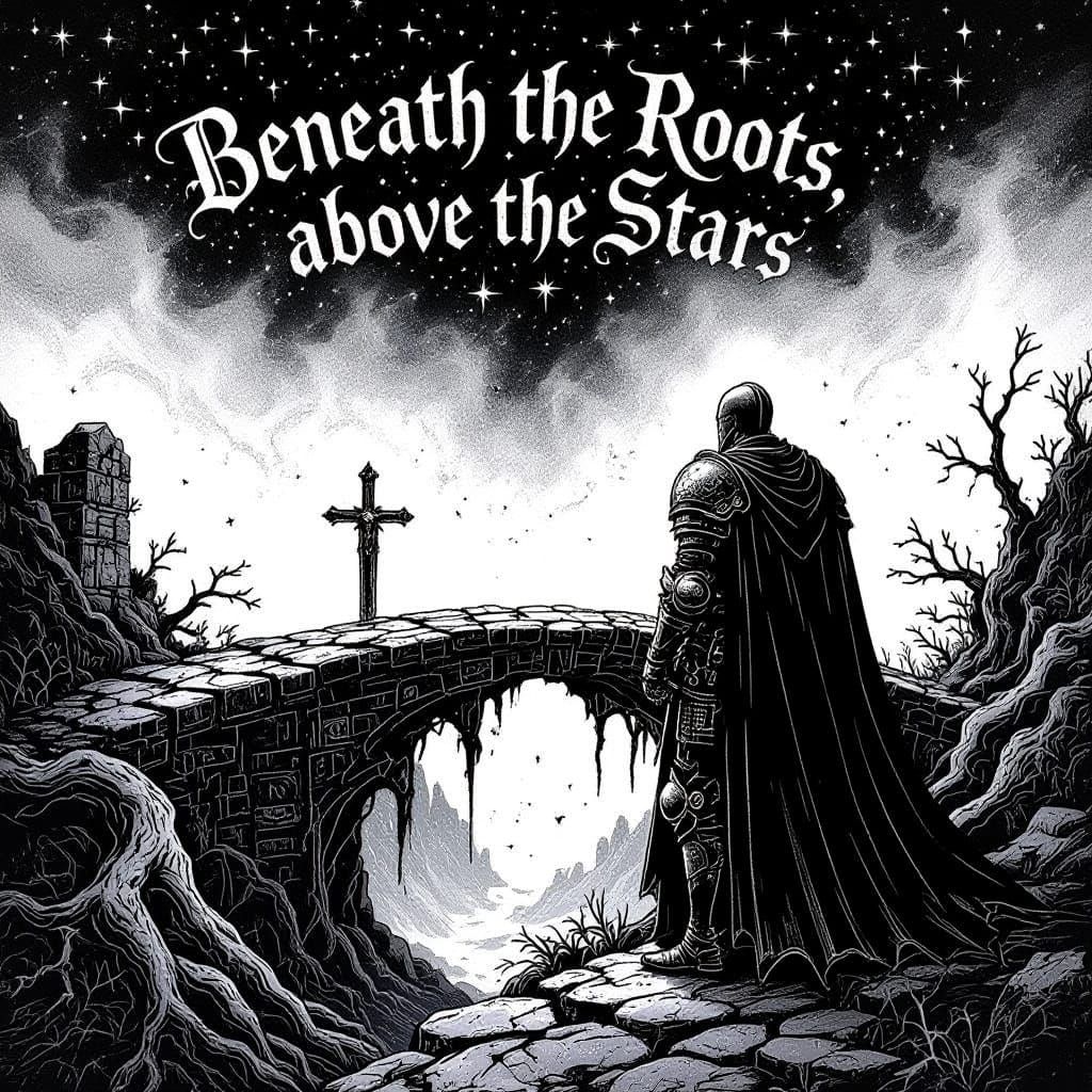 Solemn Knight Stands at Bridge's Edge, Gazing at Subterranea...