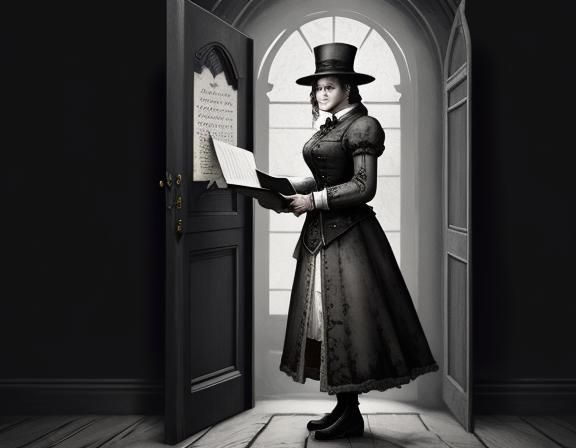 Steampunk Woman with Letter in Beatrix Potter Style