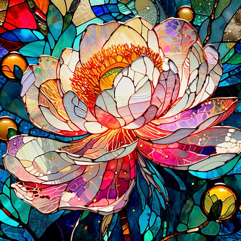 Vibrant Stained Glass Artwork in Art Brut Style