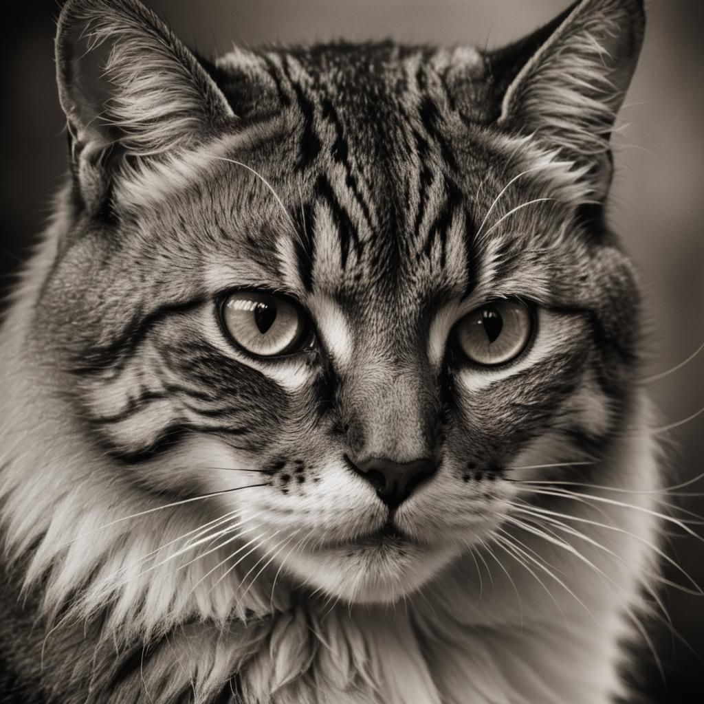 Regal Cat Portrait in Moody Black and White