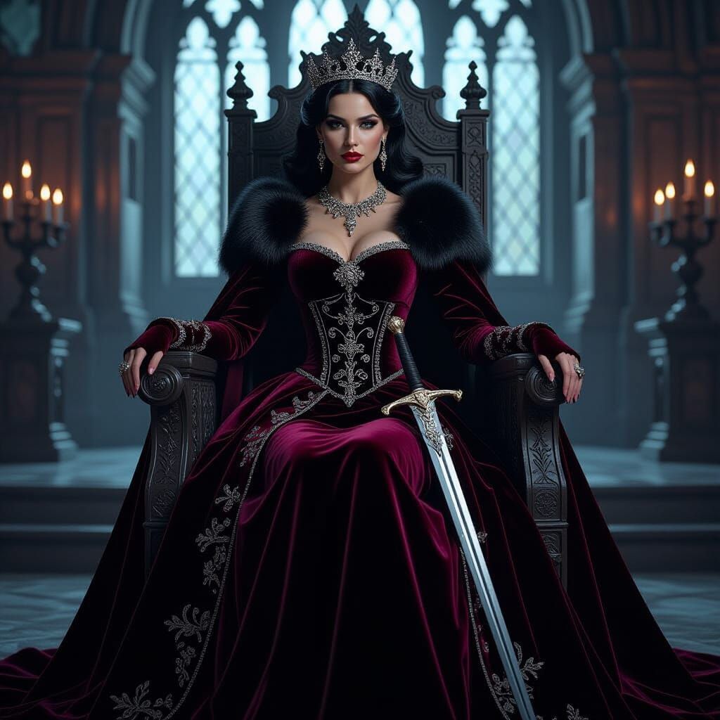 Regal Queen in Medieval Throne Room
