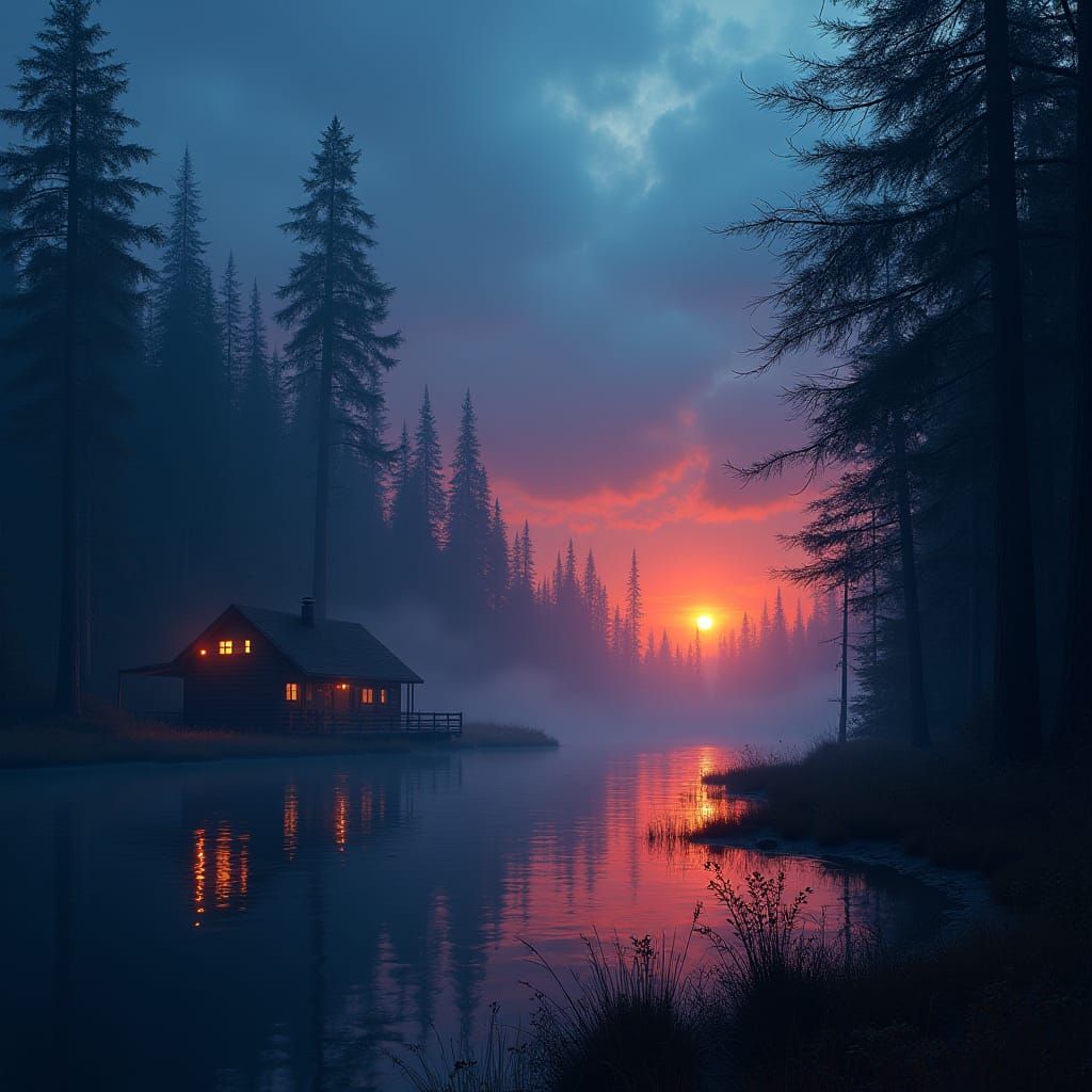 Haunted Halloween Summer Camp Lakeside Digital Painting